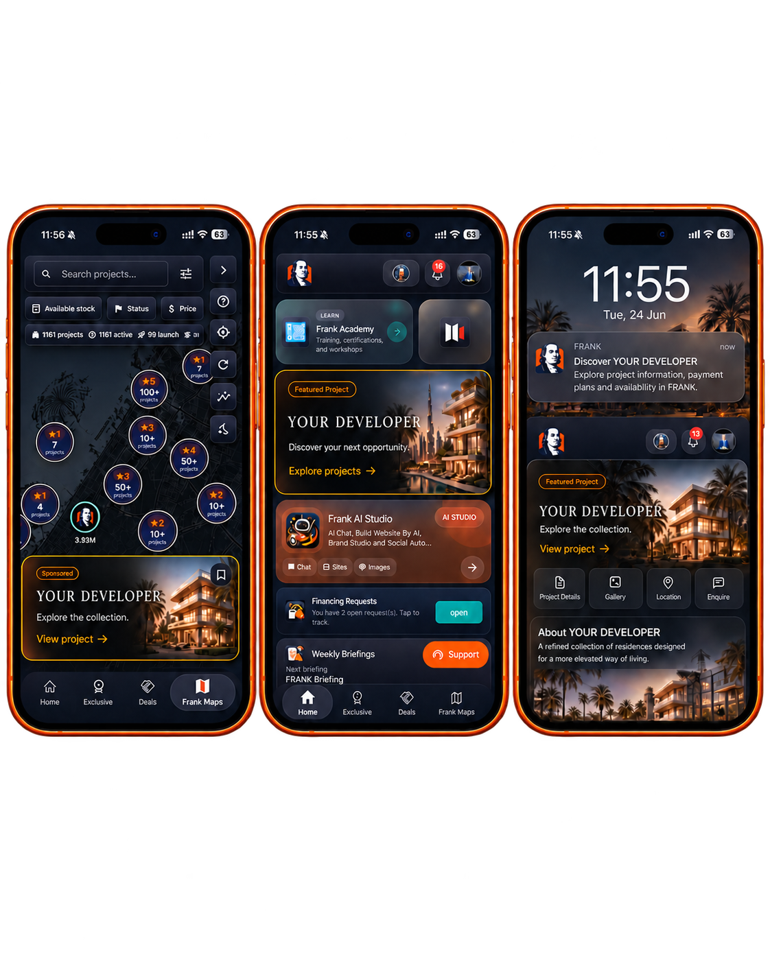 Illustrative FRANK Maps, Home and notification project placements